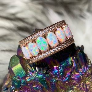 Fire Opal & Cubic Zirconia Ring